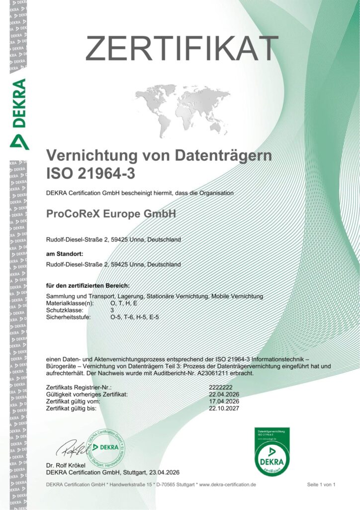 Datenvernichtung nach ISO/IEC 21964